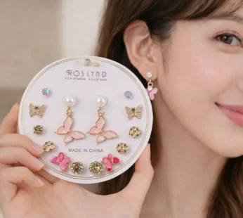 Korean Butterfly Pearl Stud Earrings Set – 7 Pairs Gold Plated Combo
