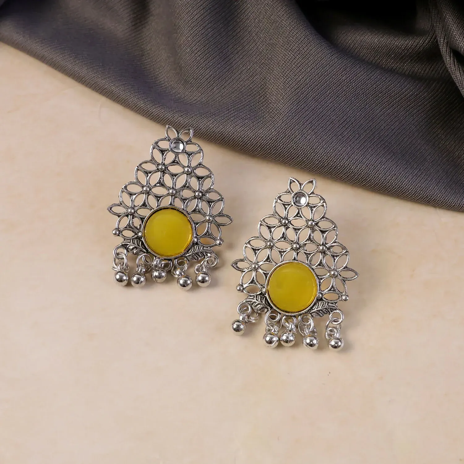 Oxidized Silver Filigree Earrings – Traditional & Vibrant Style - Detailed Feature View 3