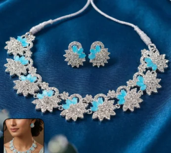 Silver-Plated Necklace Set – Elegant Blue Gemstone Design