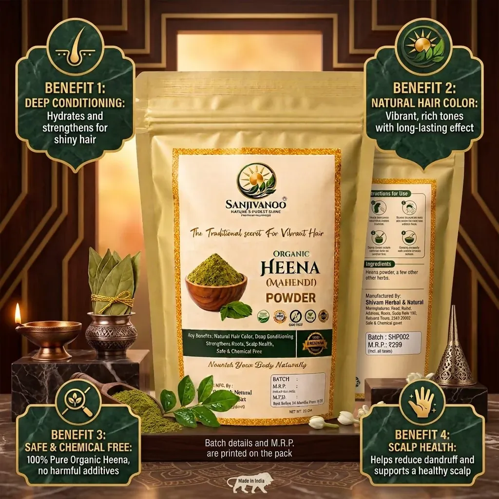 Premium Sanjivanoo Organic Heena (Mehndi) Powder Natural Hair Color Herbal Safe (200 GM) - Buy Online at Alikart