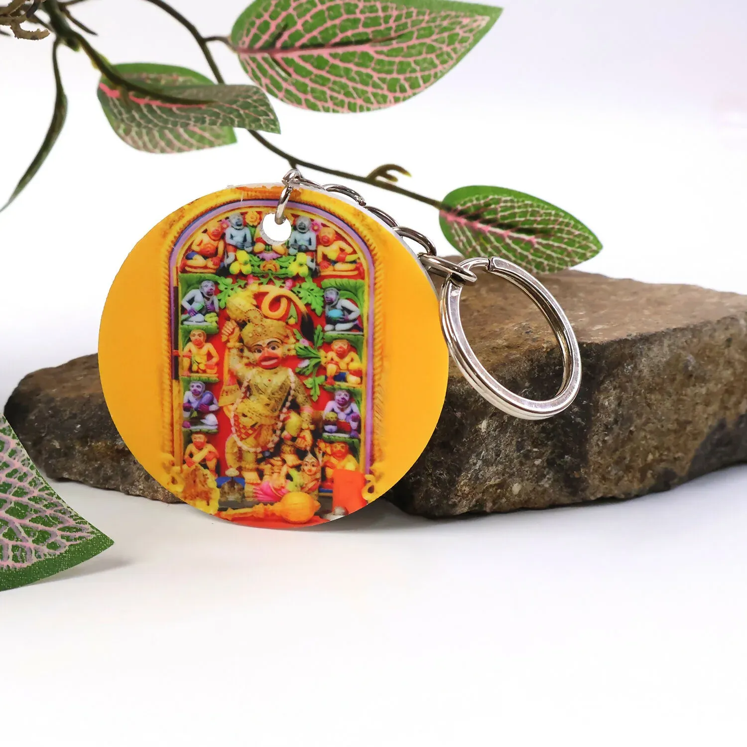 Hanuman Mandir Keychain – Bright Devotional Lightweight Accessory - Detailed Feature View 1