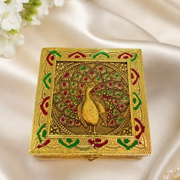 Traditional Gold Tone Peacock Design With Storage Compartments