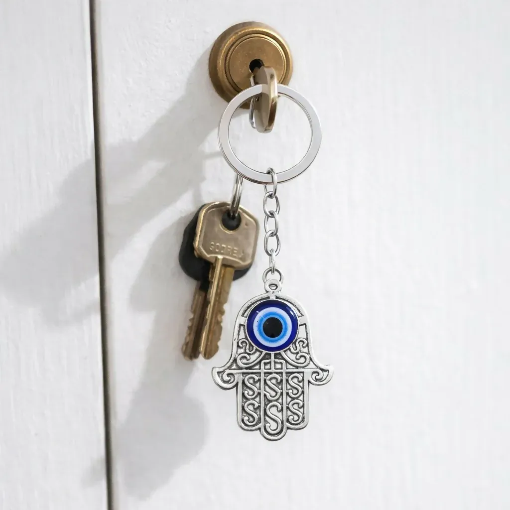 Hamsa Evil Eye Keychain – Durable Protection Charm for Keys & Bags - Detailed Feature View 1