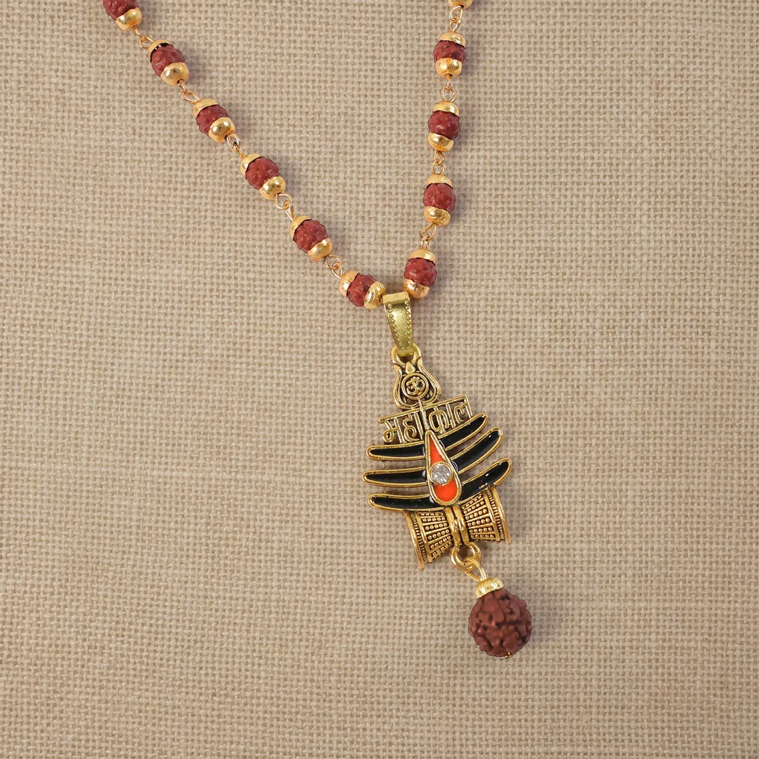 Shiva Trishul Pendant – Spiritual Rudraksha Mala Necklace - Detailed Feature View 1
