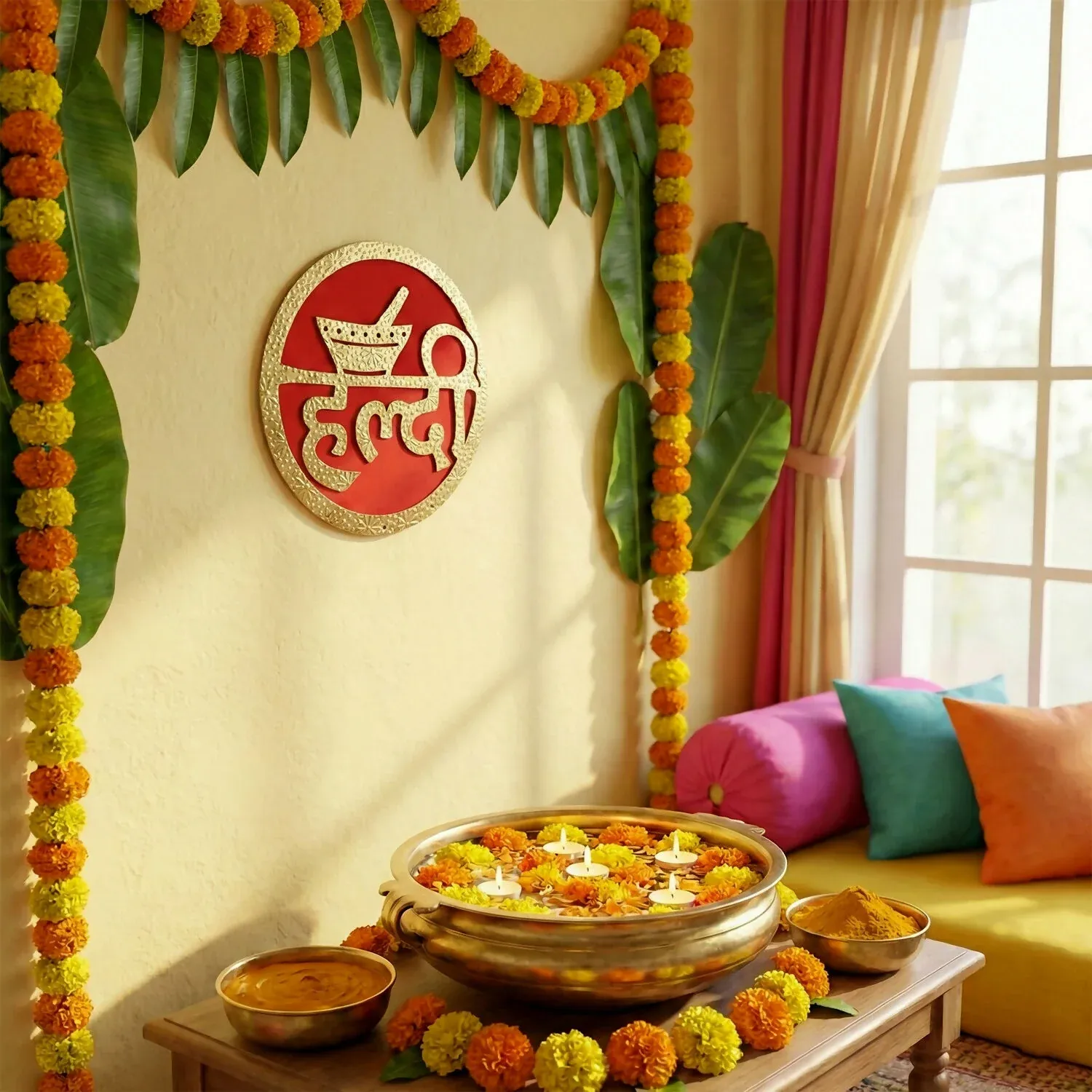 Haldi Ceremony Wall Hanging – Bright Festive Wedding Decor - Detailed Feature View 1