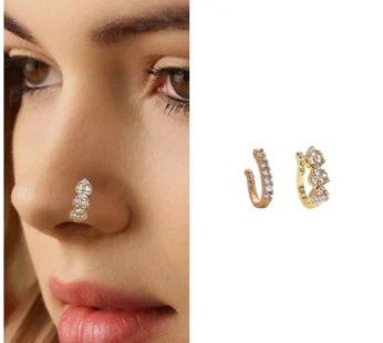 No Piercing CZ Nath Nose Ring Set – Gold & Silver Combo of 5