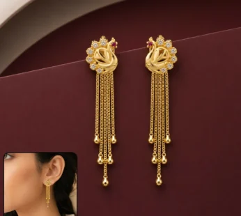 Gold Royal Peacock Dangle Earrings with Multi-Strand Chain Tassels…