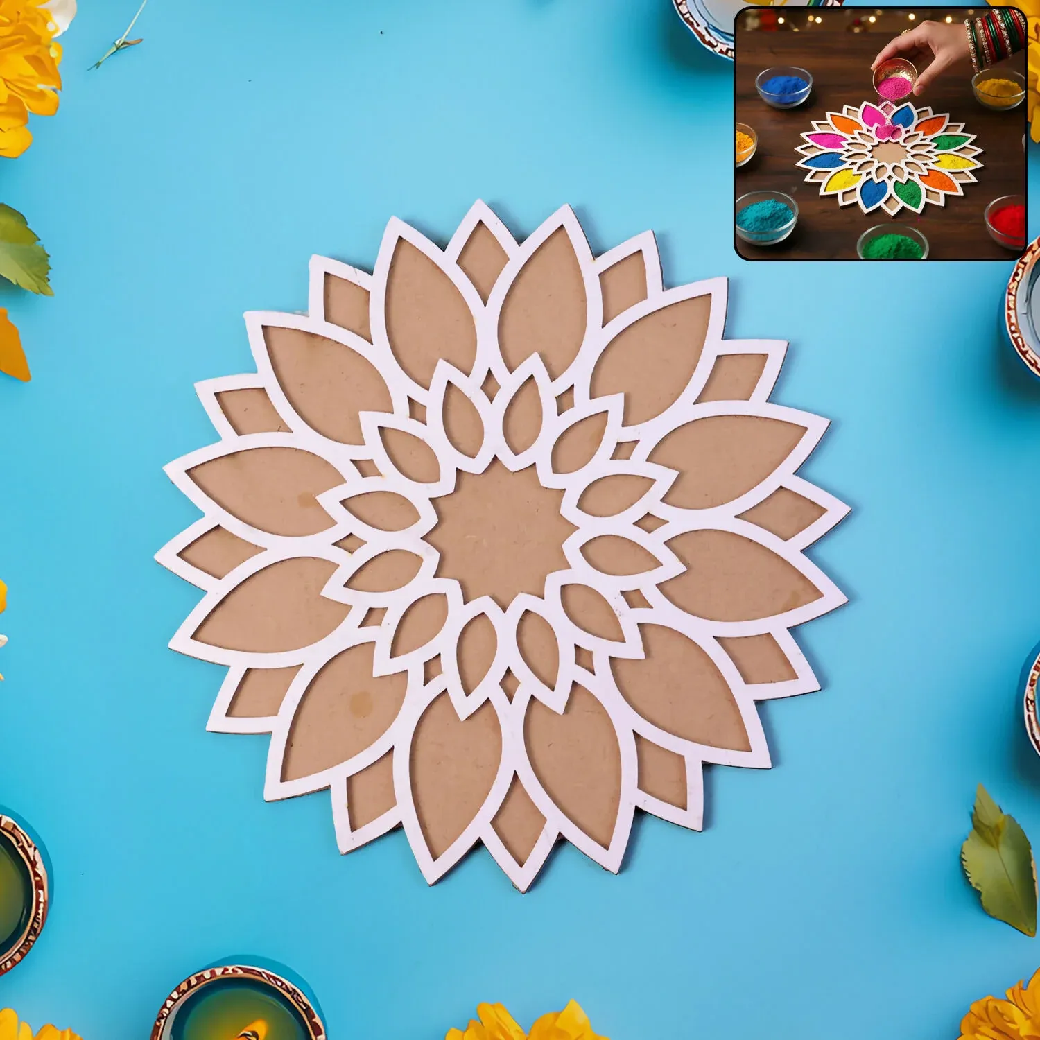 Premium Sun Mandala Rangoli Stencil – 12-Inch Reusable Diwali Decor - Buy Online at Alikart