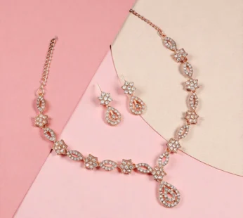 Crystal Enamel Floral Link Necklace Set – Elegant Pearl Drop