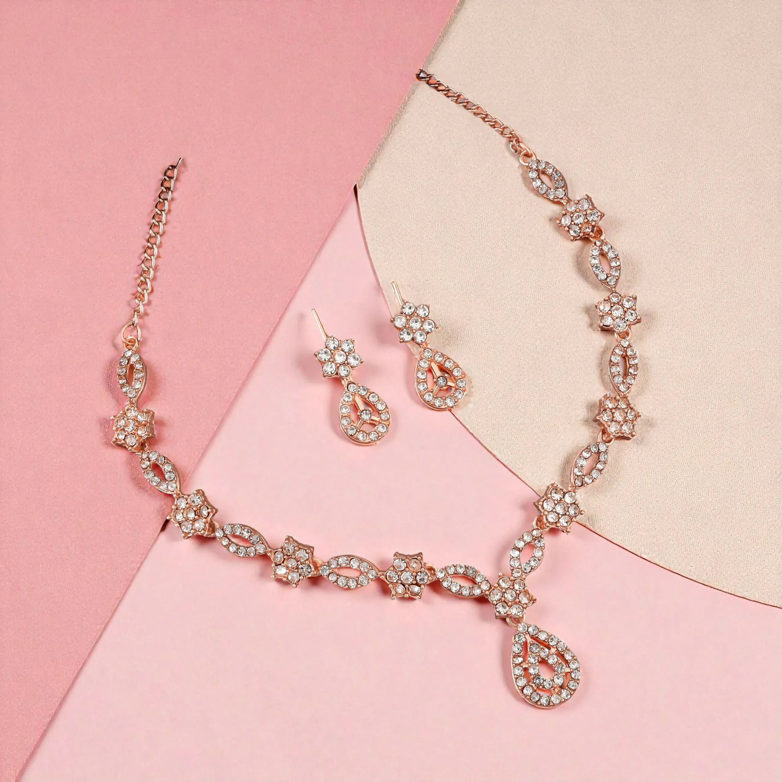 Premium Crystal Enamel Floral Link Necklace Set – Elegant Pearl Drop - Buy Online at Alikart