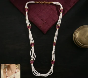 Beaded Mala Necklace – Elegant Multi-Strand with Pink Accents
