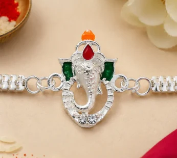 Ganesha Rakhi – Stylish Enamel and Silver Chain Design