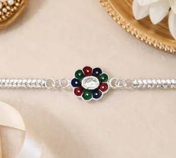 Colorful Petal Rakhi on Silver Chain, Elegant Raksha Bandhan Gift