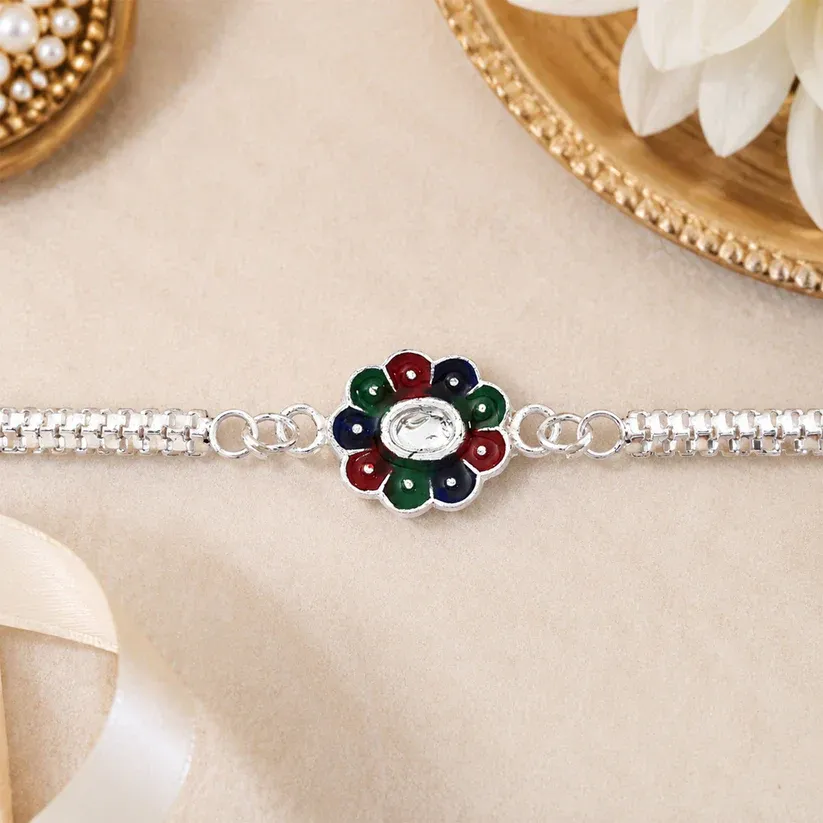 Premium Colorful Petal Rakhi on Silver Chain, Elegant Raksha Bandhan Gift - Buy Online at Alikart