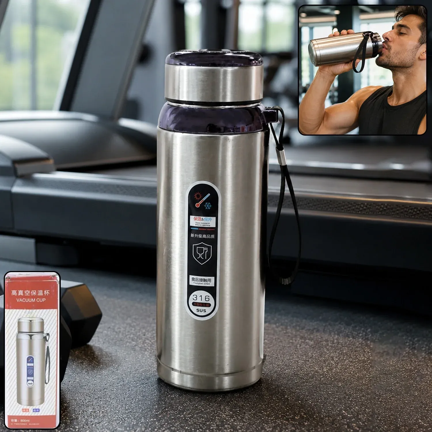 Premium Gym Water Bottle 800ml Stainless Steel Insulated Leakproof Vacuum Flask (1 Pc) - Buy Online at Alikart