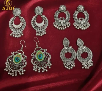 Oxidised Silver Earrings – Traditional Combo Pack of 4