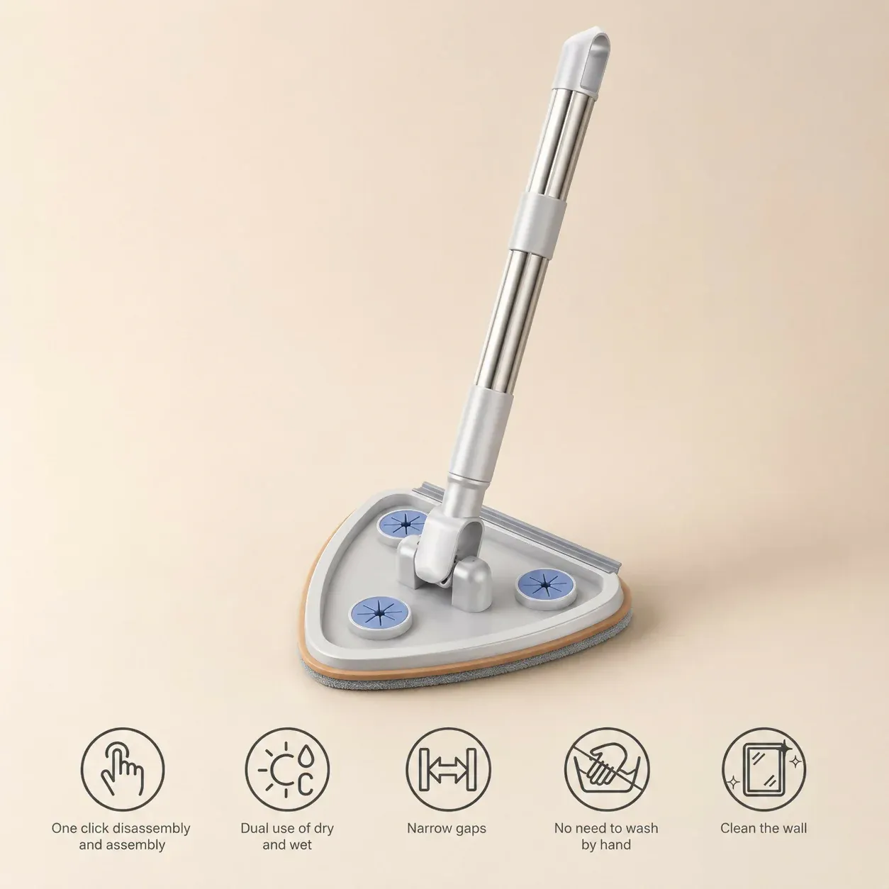 Triangular Microfiber Cleaning Mop for Glass, Walls & Floor Corners - Detailed Feature View 2