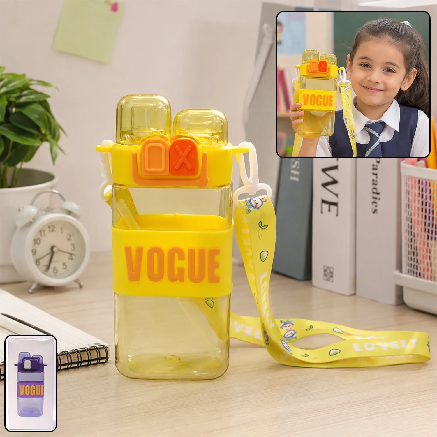 Premium Girls Dual Compartment Water Bottle – Leakproof with Carry Strap - Buy Online at Alikart