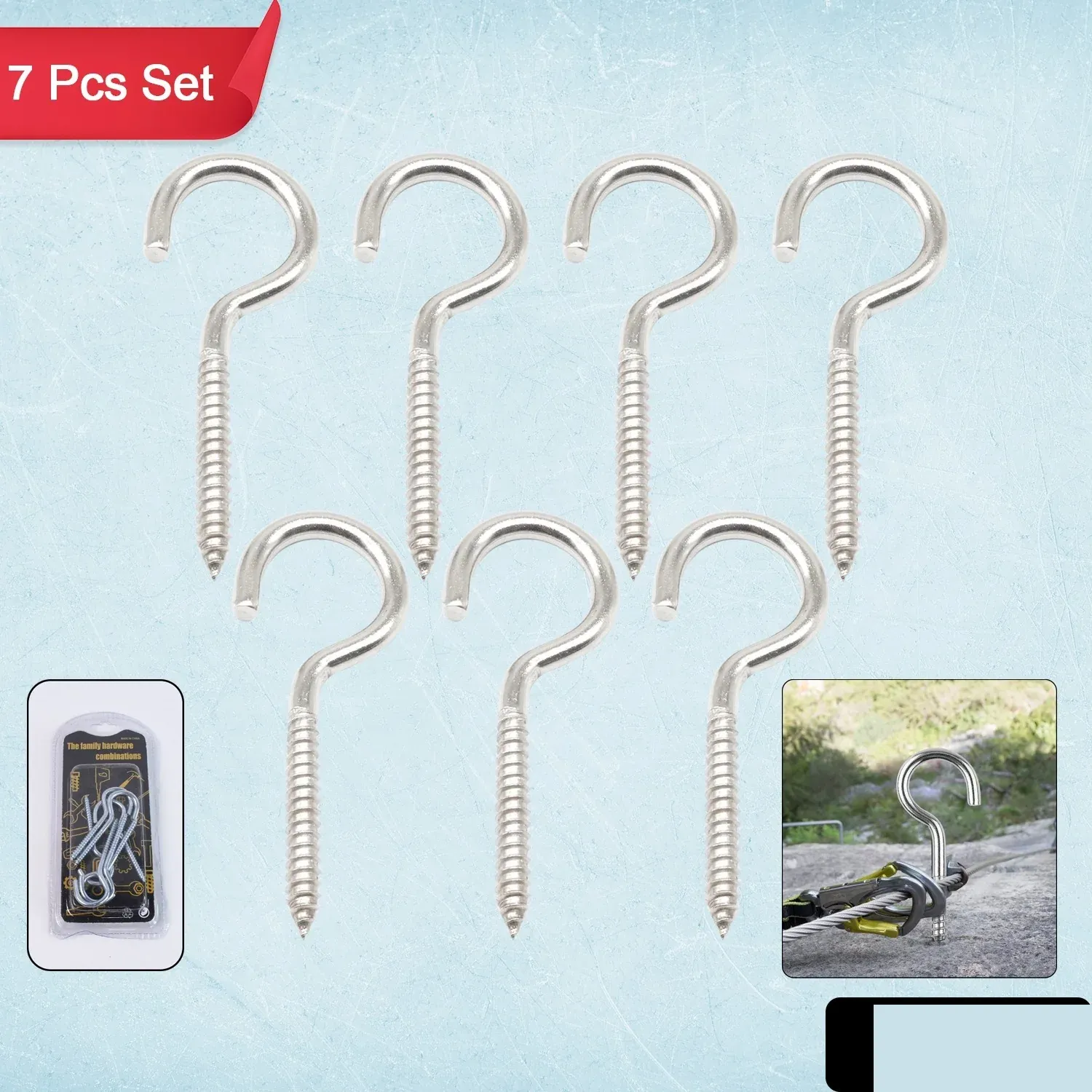 Stainless Steel Eye Hooks – Heavy Duty 7-Piece Screw Set - Detailed Feature View 2