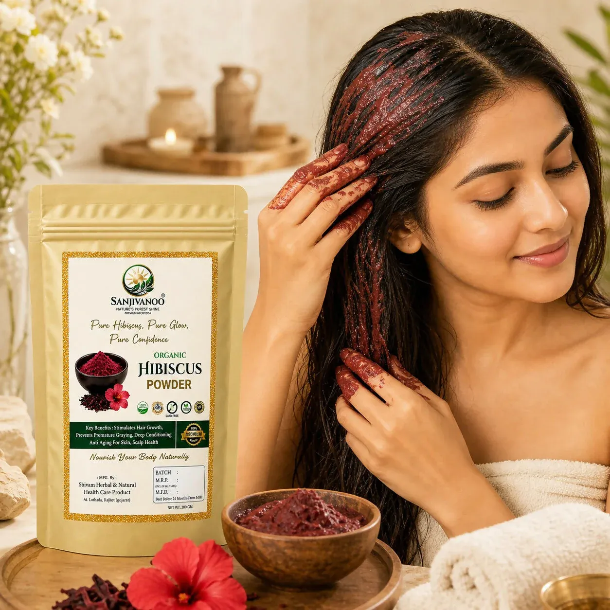 Sanjivanoo Hibiscus Powder Hair Growth Skin Care Herbal (200 GM) - Detailed Feature View 2