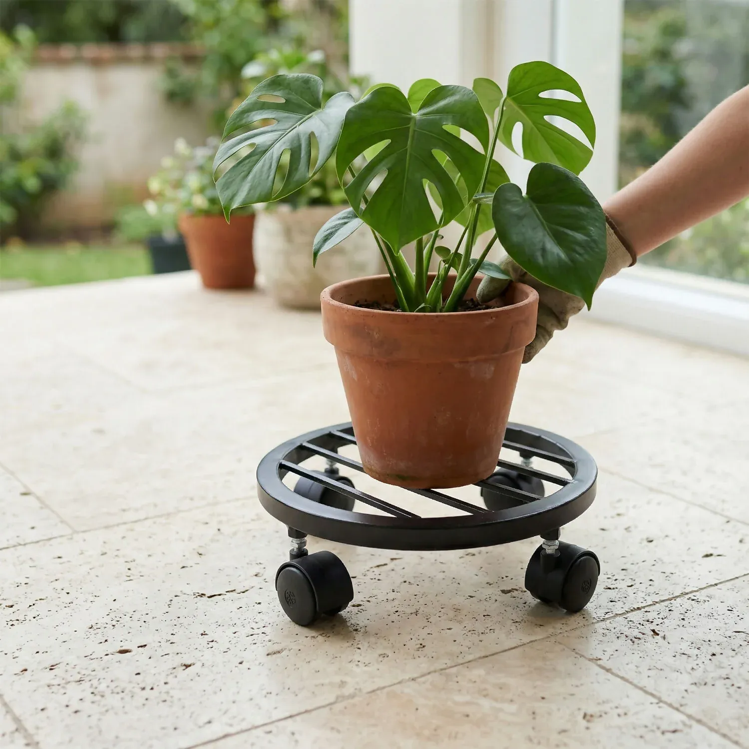 Heavy Duty Round Plant Pot Trolley – Effortless Movement for Your Plants - Detailed Feature View 1