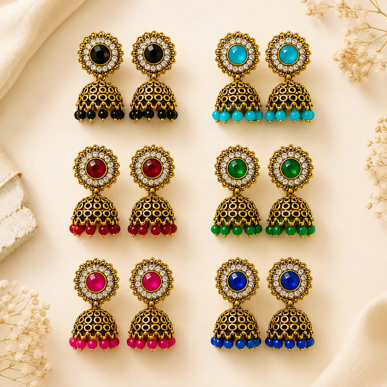 Premium Multicolor Stone Jhumka Earrings – Elegant & Traditional Design - Buy Online at Alikart