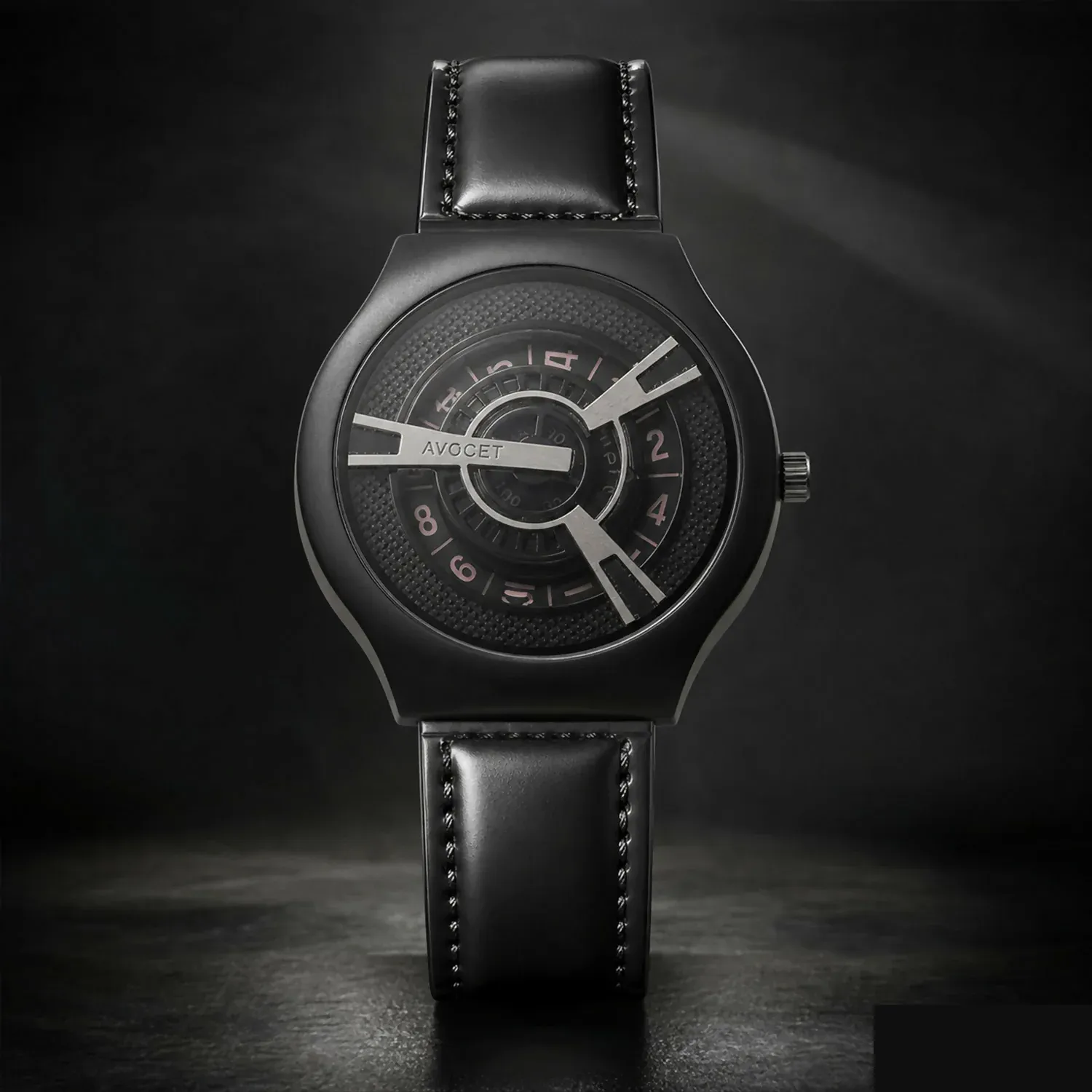 Black Luxury Watch – Elegant Rose-Gold Dial & Leather Strap