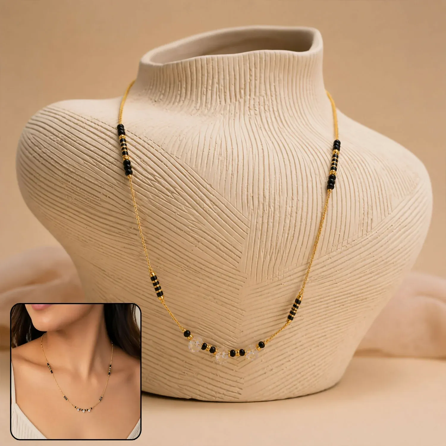Premium Gold Chain Black Bead Necklace – Minimal & Elegant Fashion Jewelry - Buy Online at Alikart