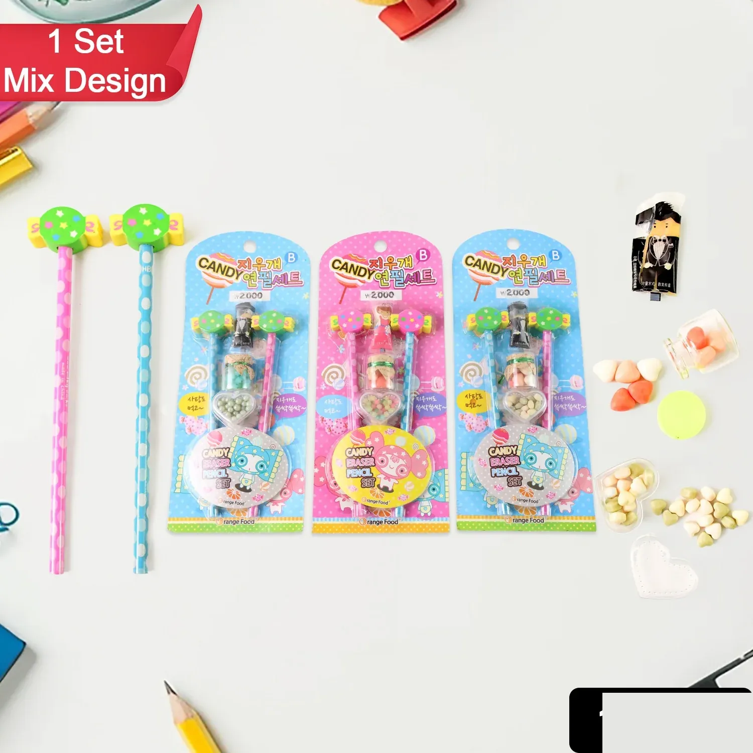 Candy Themed Pencil Set – Fun Kids Stationery Combo with Accessories - Detailed Feature View 1