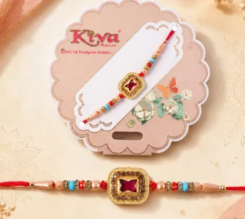 Royal Maroon Cushion Stone Kundan Rakhi for Brother with Pearls & Beads