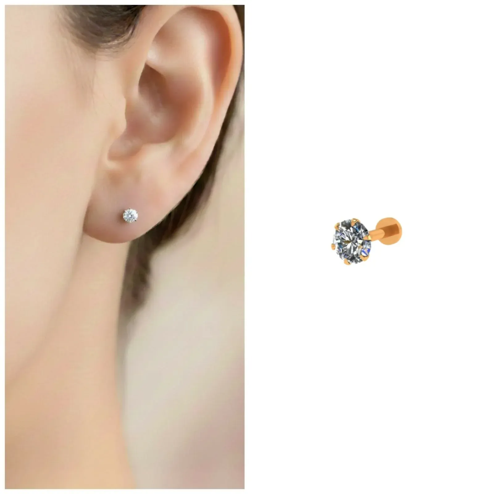 Premium Solitaire Labret Stud Earrings – Elegant & Comfortable Gold Plated - Buy Online at Alikart
