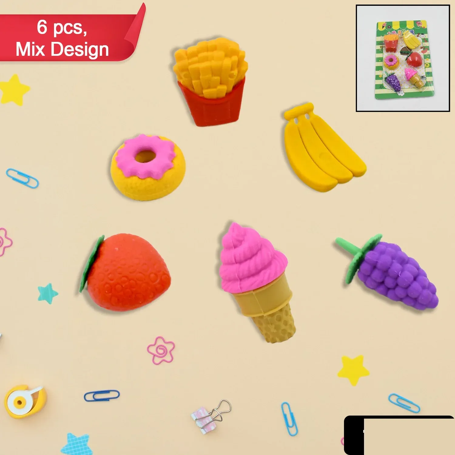 Kids Eraser Set – Fun 3D Food Novelty Erasers | Craftily - Detailed Feature View 1