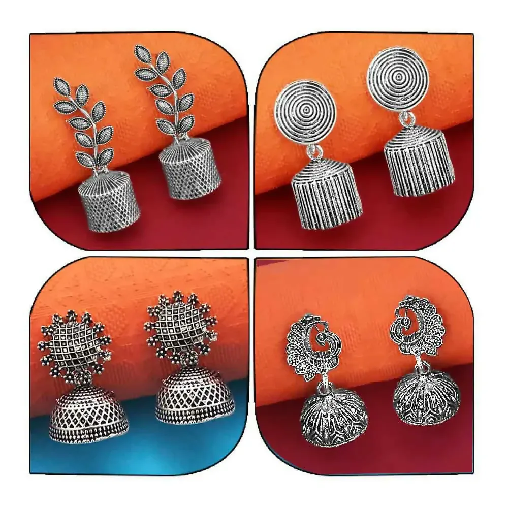 Premium Oxidised Jhumki Earrings Combo – Traditional Indian Ethnic Style - Buy Online at Alikart