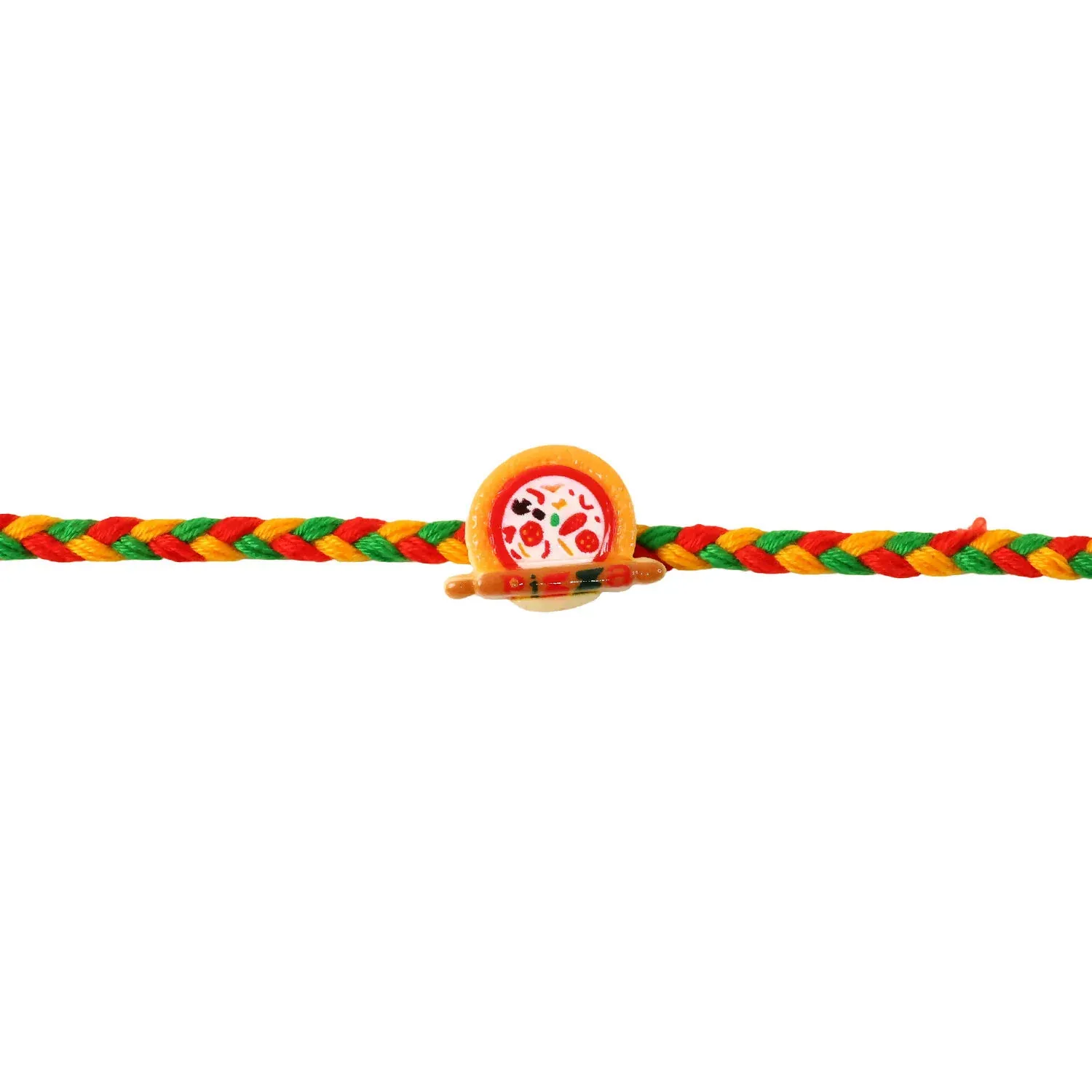 Kids Rakhi – Fun Multicolor Thread with Pizza Charm for Brother - Detailed Feature View 4