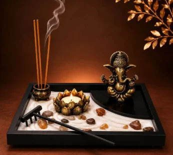 Zen Meditation Tray with Ganesh Idol, Candle & Incense Holder Set