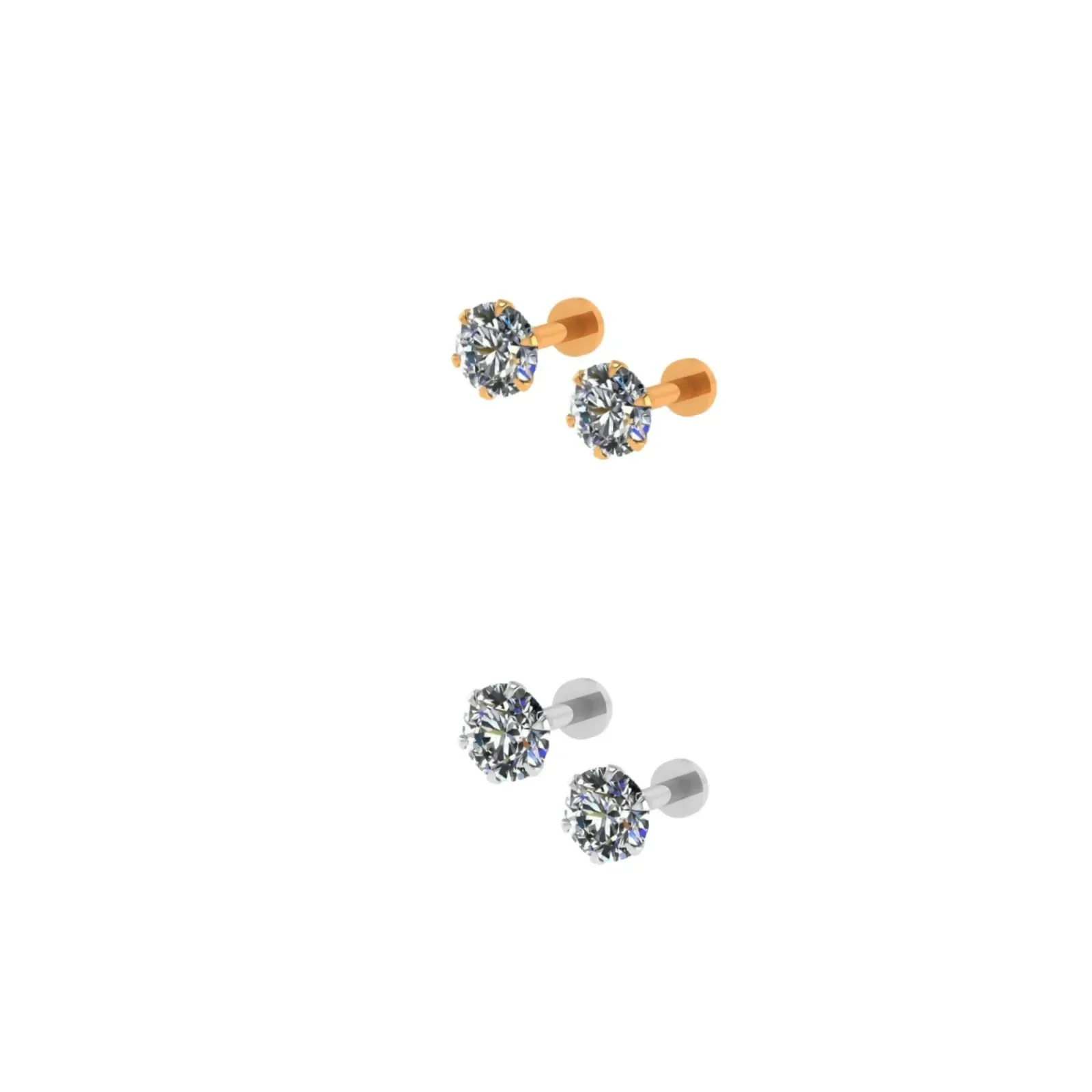 Silver Plated AD Solitaire Flat Back Stud Earrings Combo Pack - Detailed Feature View 2