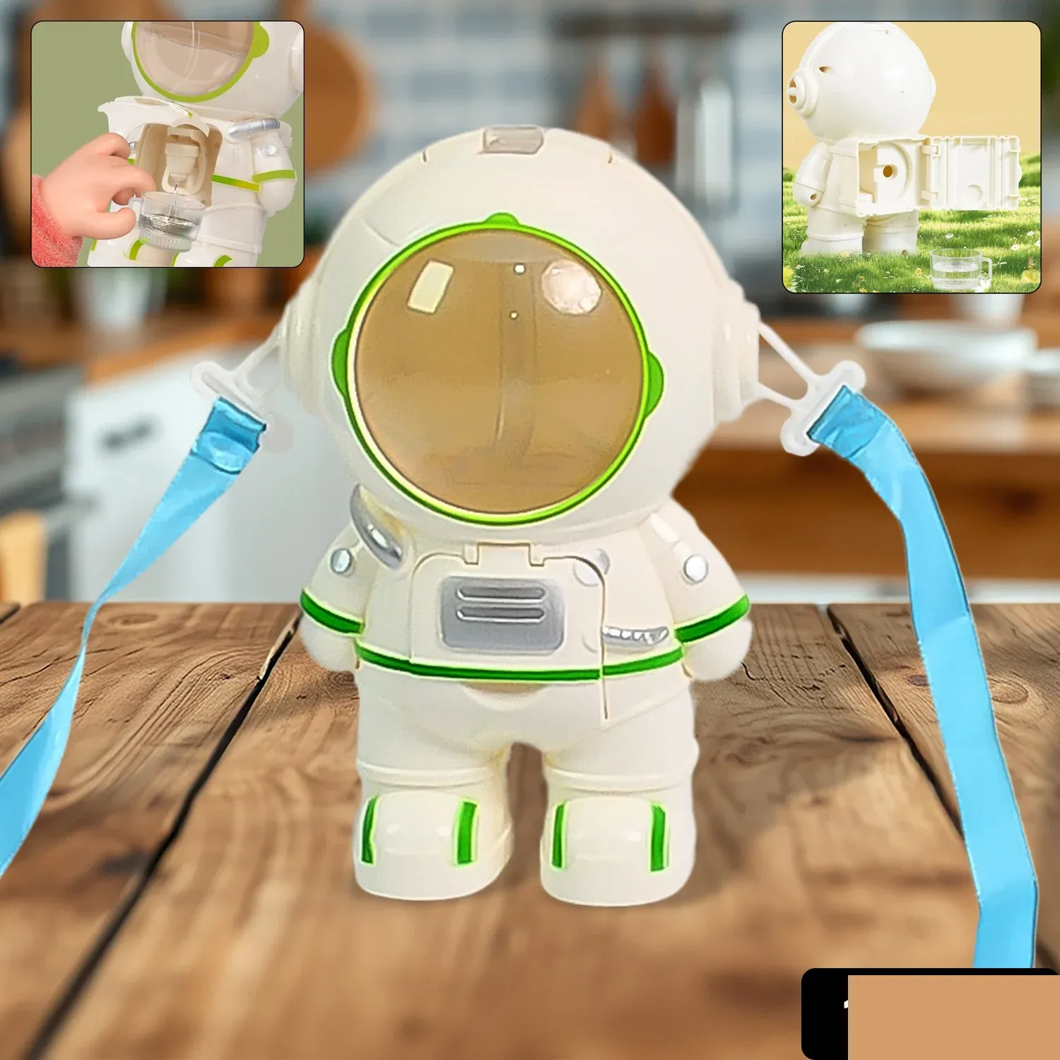 Kids Astronaut Water Bottle – Fun Sipper with Straw & Strap | MixologyPro - Detailed Feature View 1