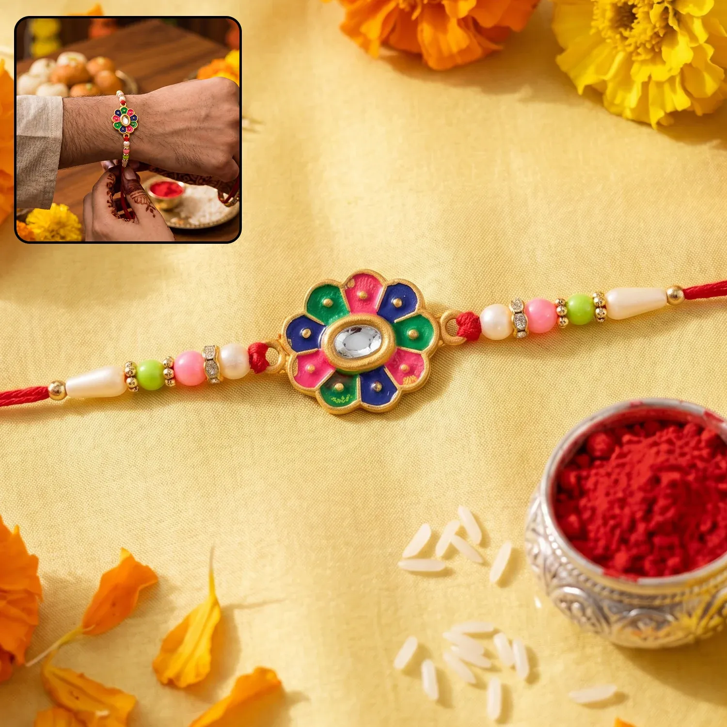 Premium Multicolor Flower Rakhi – Elegant Festive Design for Brothers - Buy Online at Alikart