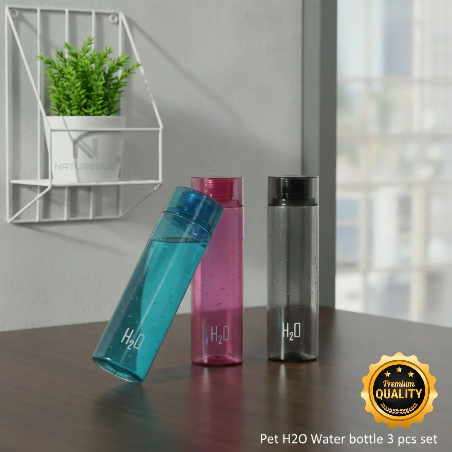 Square Water Bottle Set, Leak-Proof & Space-Saving 3 Pieces - Detailed Feature View 1