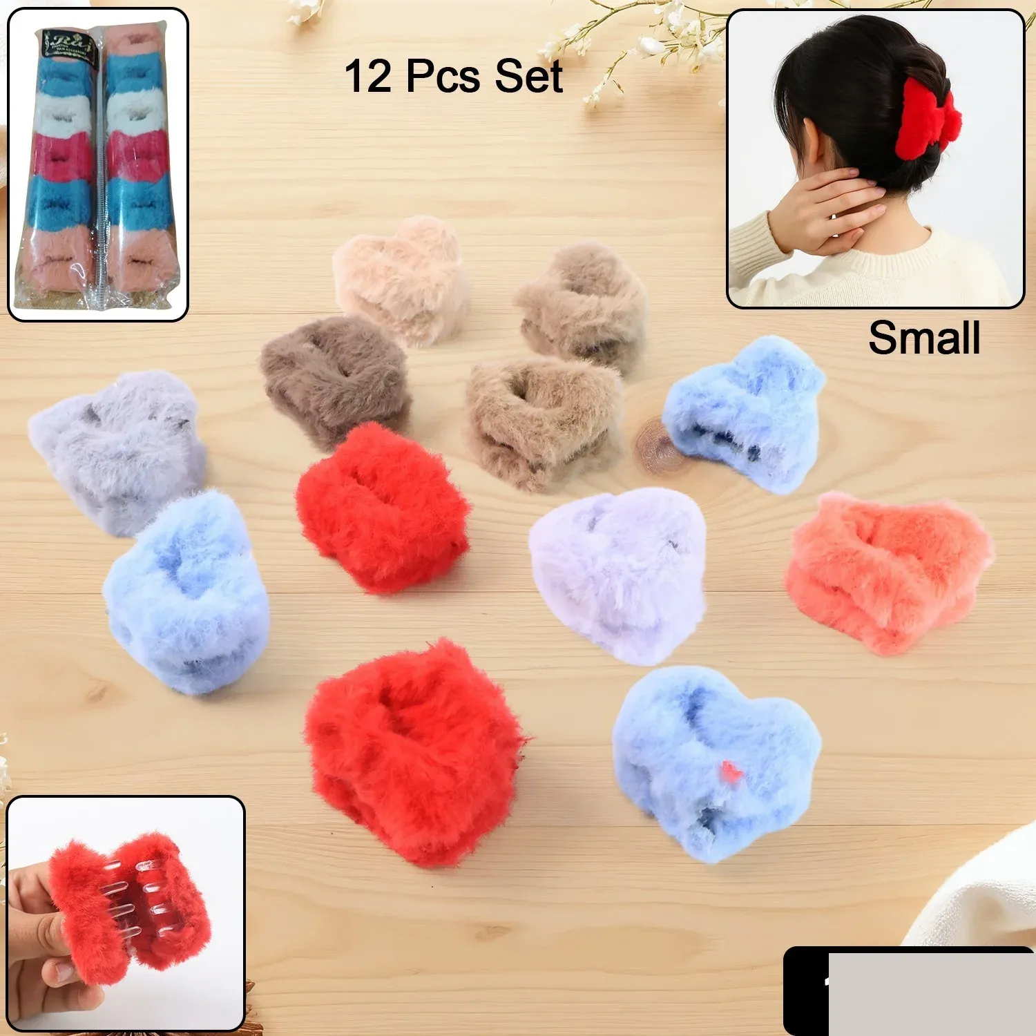 Small Hair Claw Clips – Plush Non-Slip Hair Accessories Set - Detailed Feature View 1