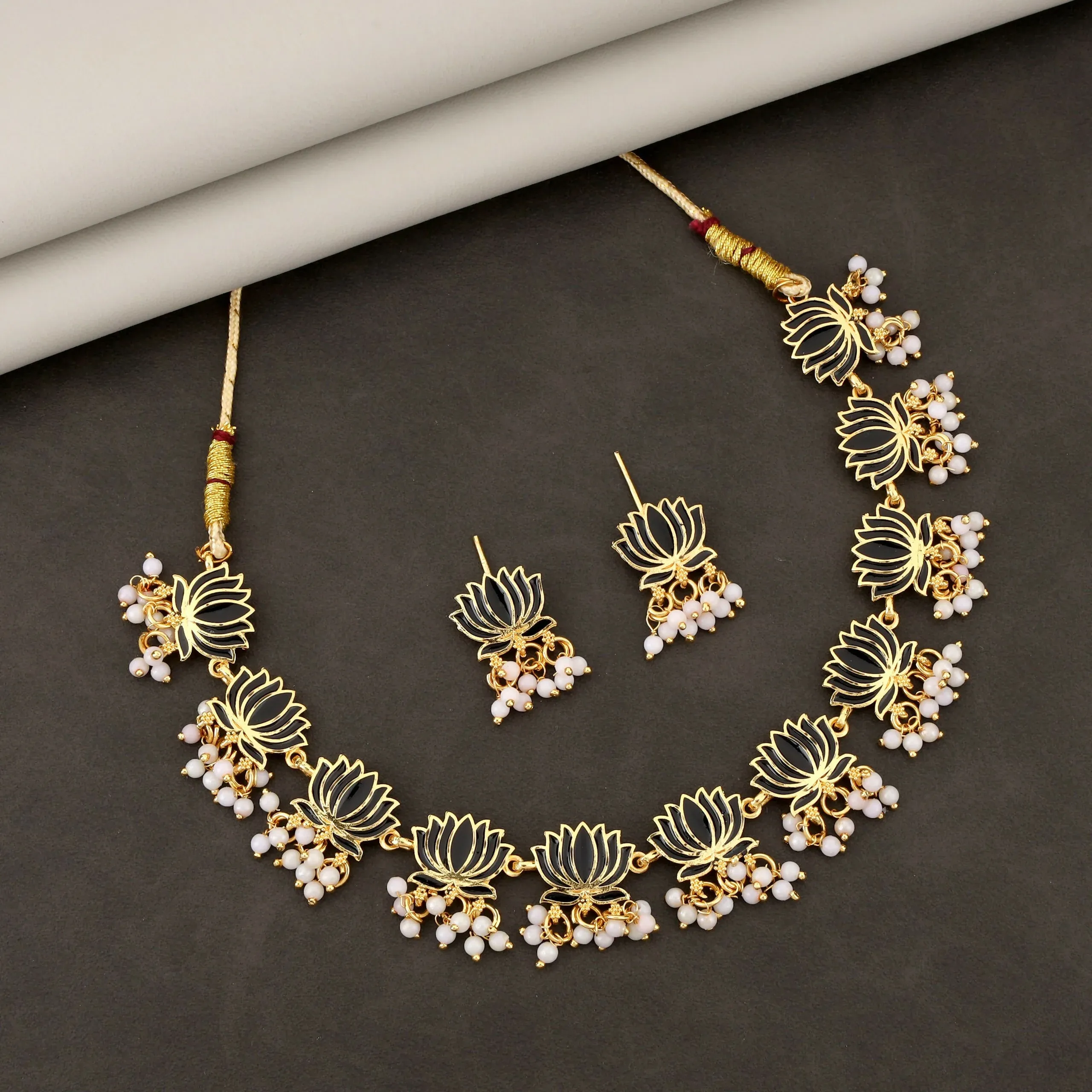 Premium Pearl Cluster Choker Necklace – Elegant Gold-Toned Set - Buy Online at Alikart