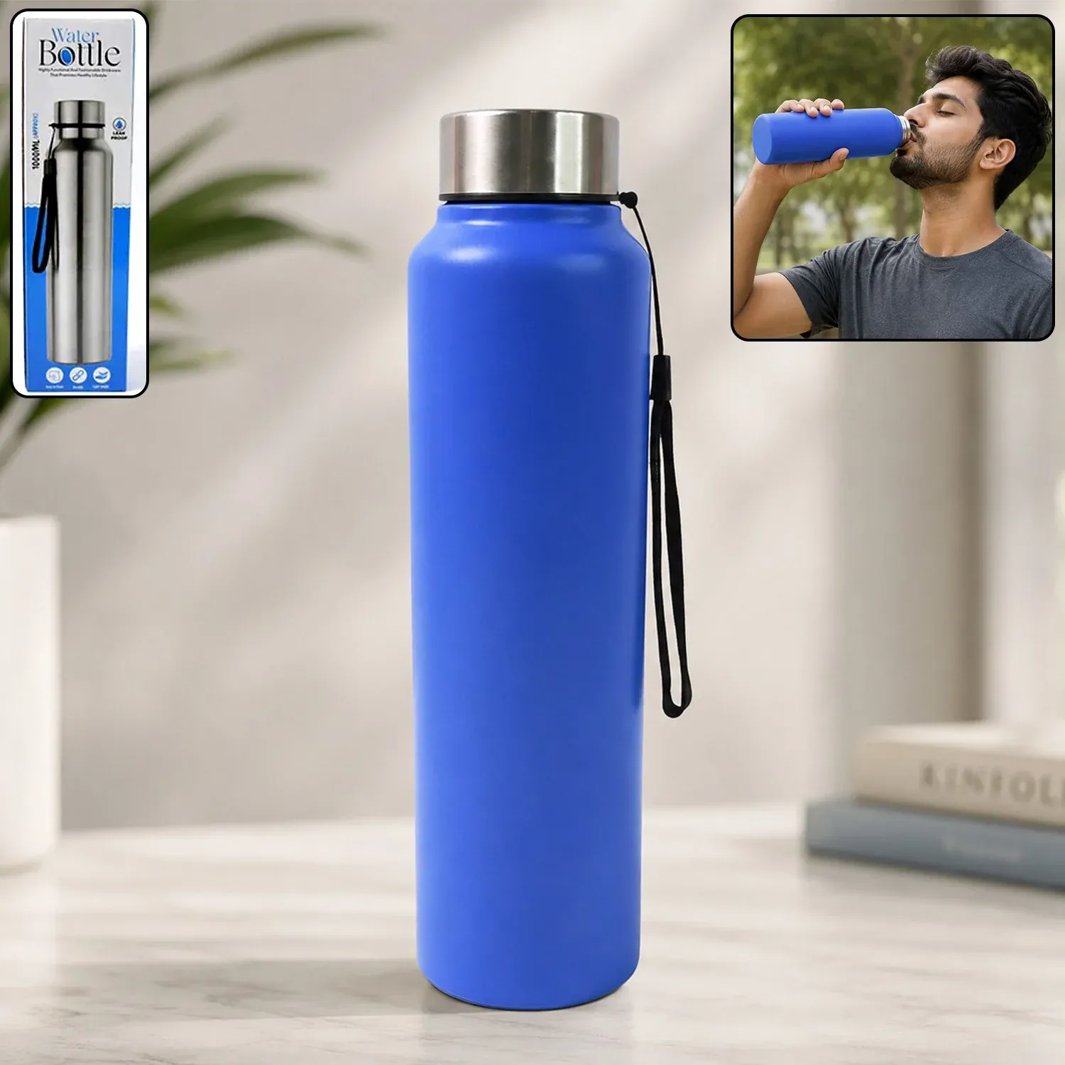 Premium Men Stainless Steel Leak Proof Water Bottle 1000 ML Gym Office Sports (1 Pc) - Buy Online at Alikart