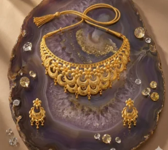 Gold Plated Floral Necklace Set with Matching Earrings for Women
