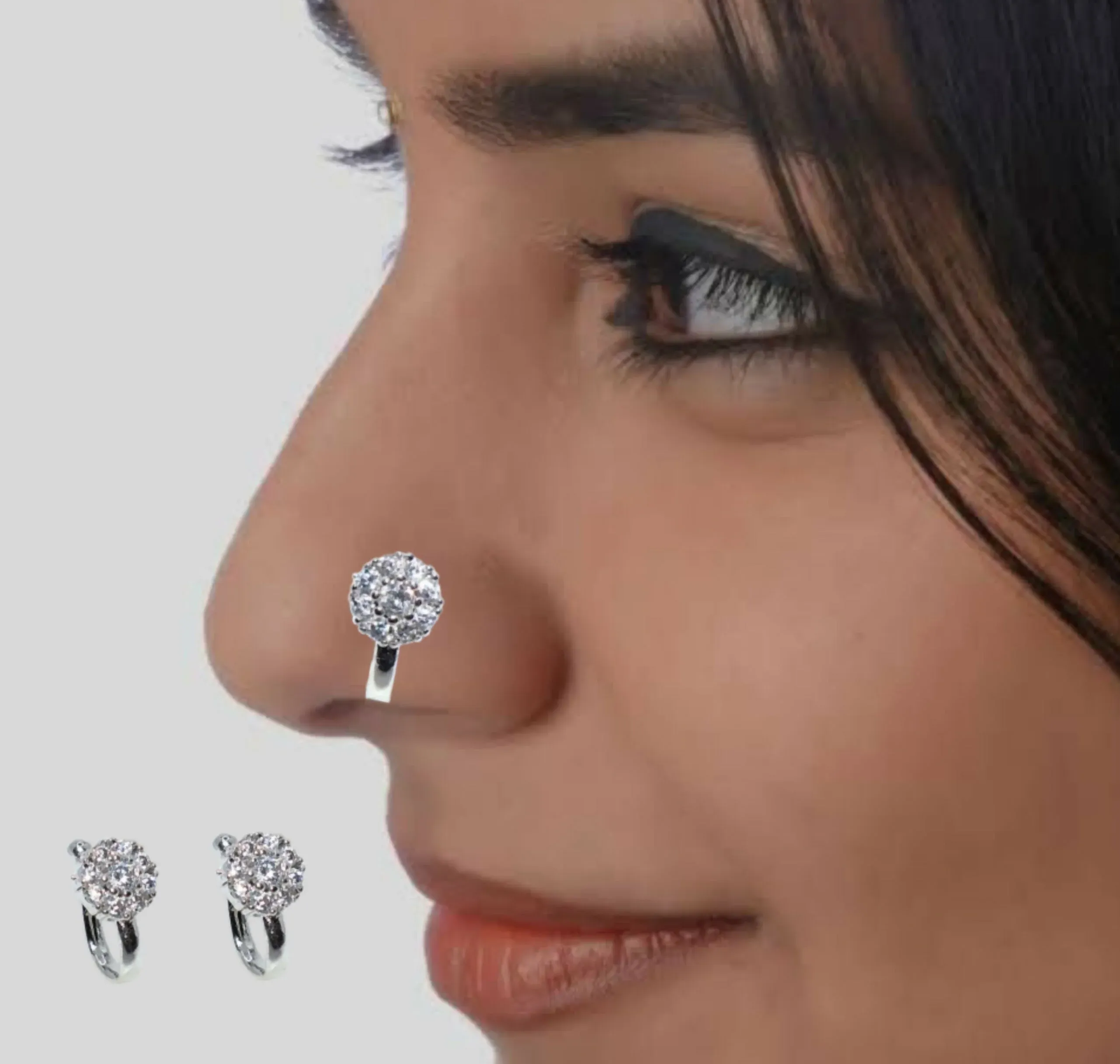 Premium Clip-On Nose Ring – Silver-Plated AD Combo Pack of 2 - Buy Online at Alikart