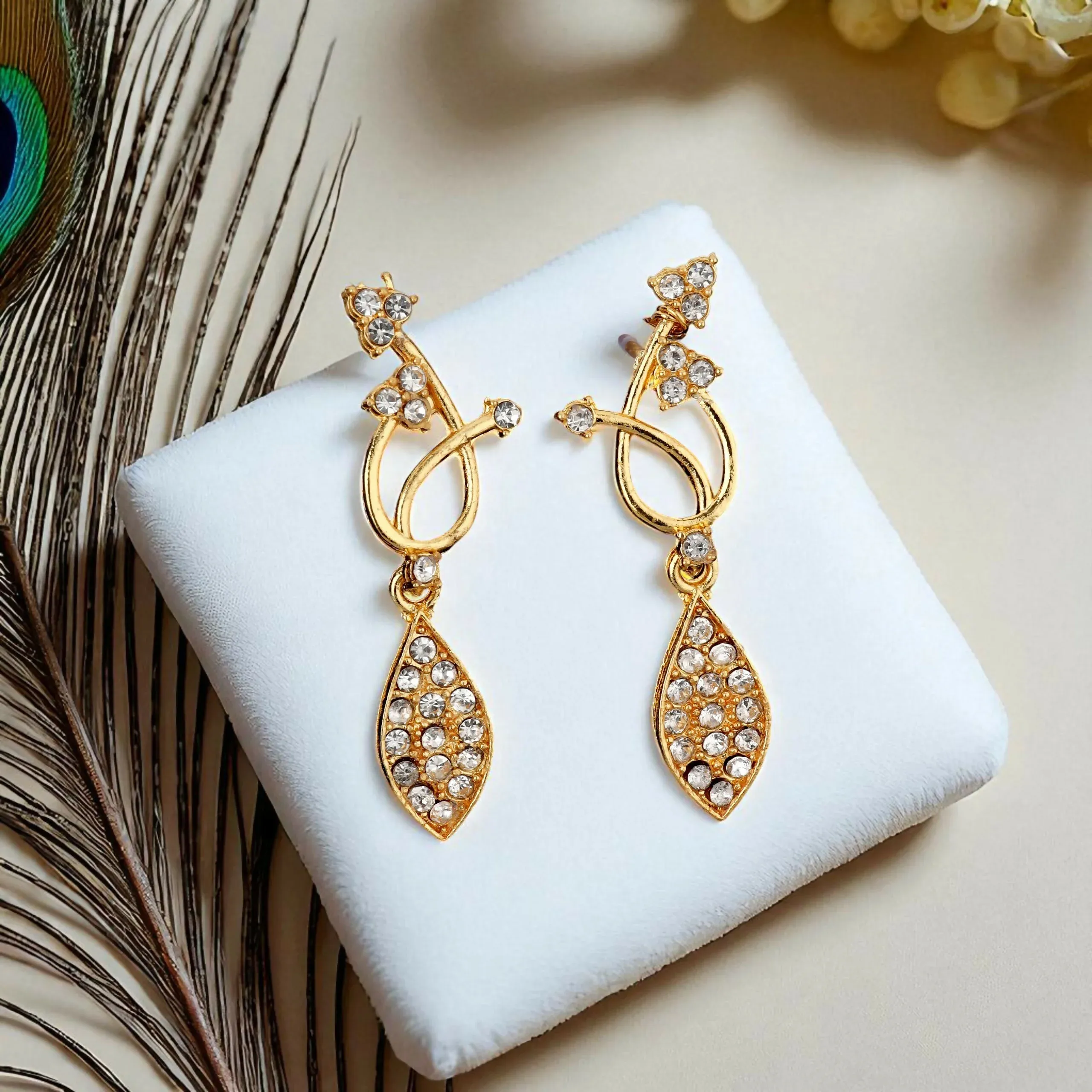 Gold-Toned Ruby & American Diamond Necklace Set – Elegant Vine Design - Detailed Feature View 3