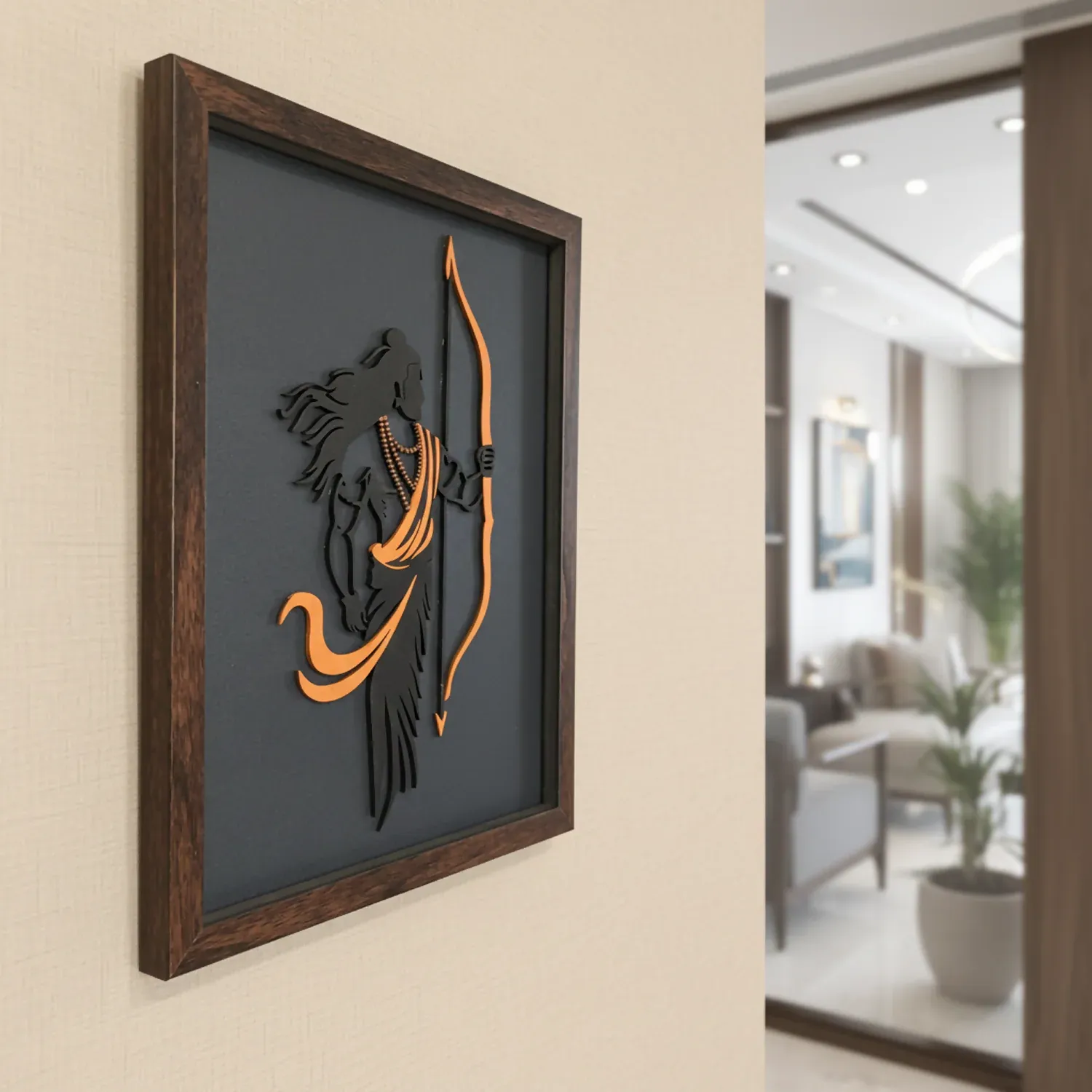 Lord Ram Wall Art – Handcrafted Multi-Layer 3D Wooden Frame - Detailed Feature View 1