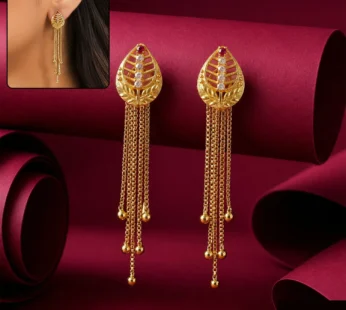 Gold Leaf-Shaped Dangle Earrings, Multi-Strand Chain Tassels & Grad…