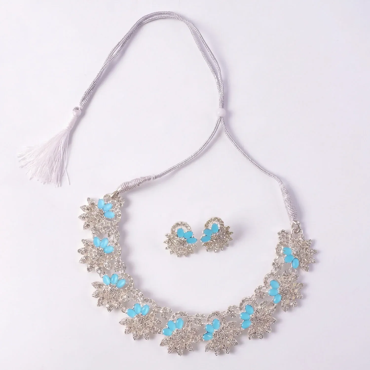 Silver-Plated Necklace Set – Elegant Blue Gemstone Design - Detailed Feature View 5