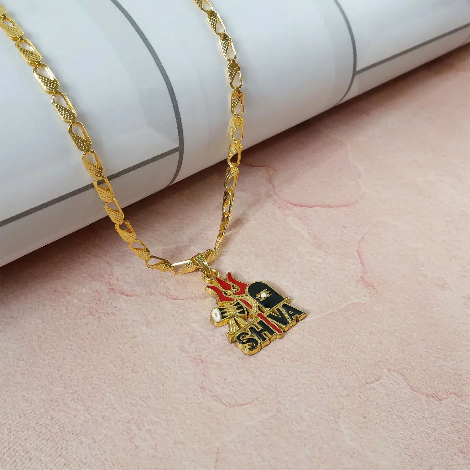 Shiva Trishul Pendant – Gold-Plated Spiritual Jewelry with Designer Chain - Detailed Feature View 1