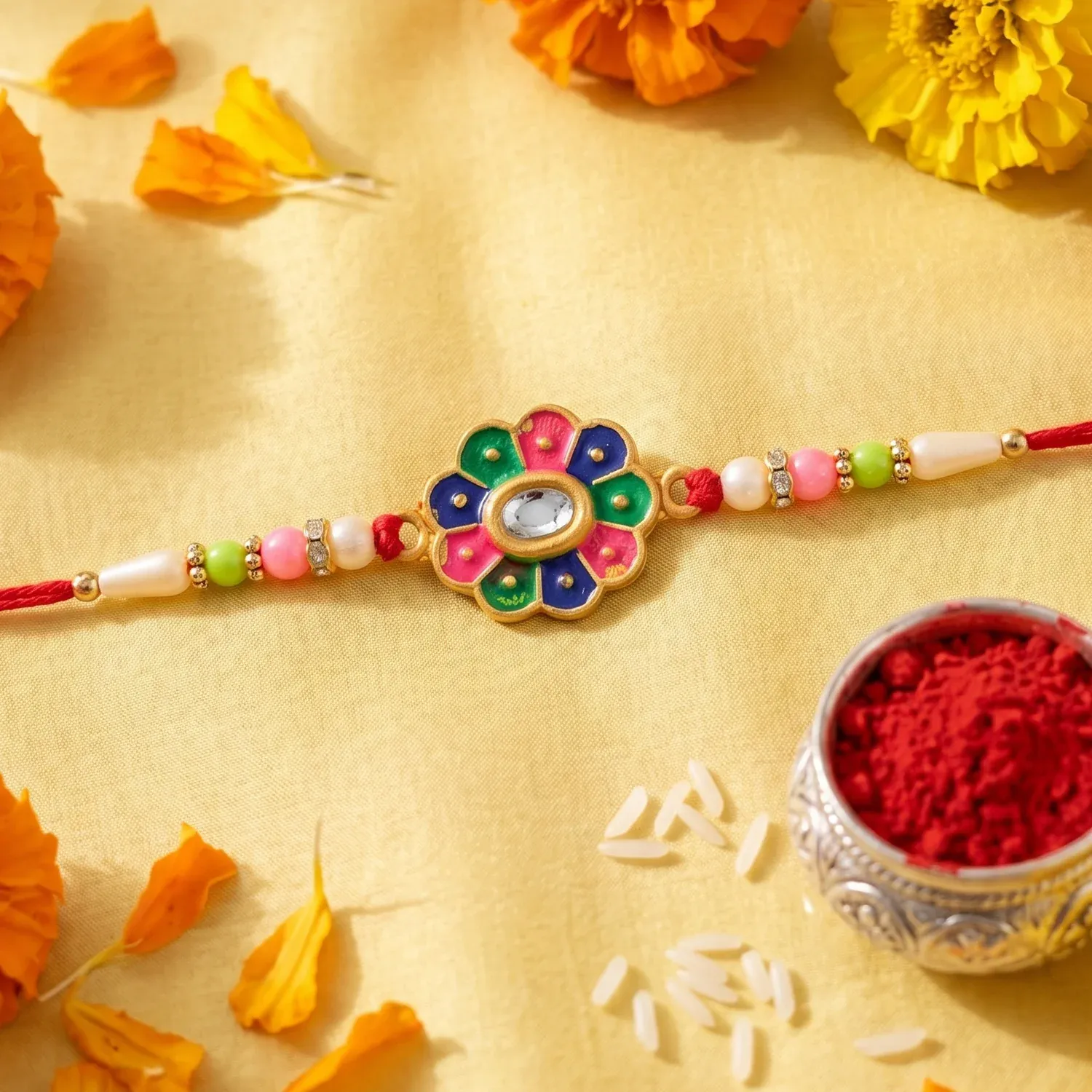Multicolor Flower Rakhi – Elegant Festive Design for Brothers - Detailed Feature View 2